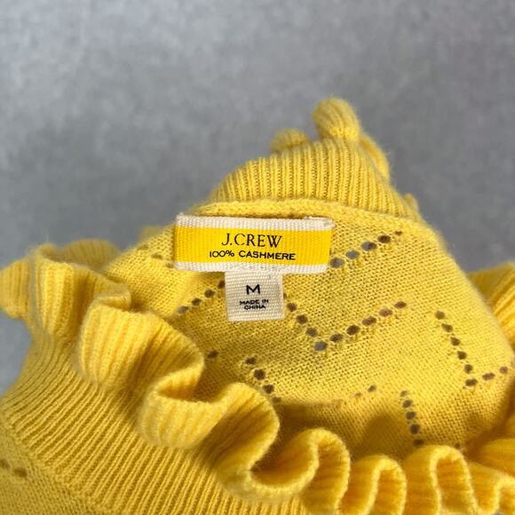 J. Crew Womens M Yellow Cashmere Pointelle Mock Neck Sweater - Picture 6 of 7